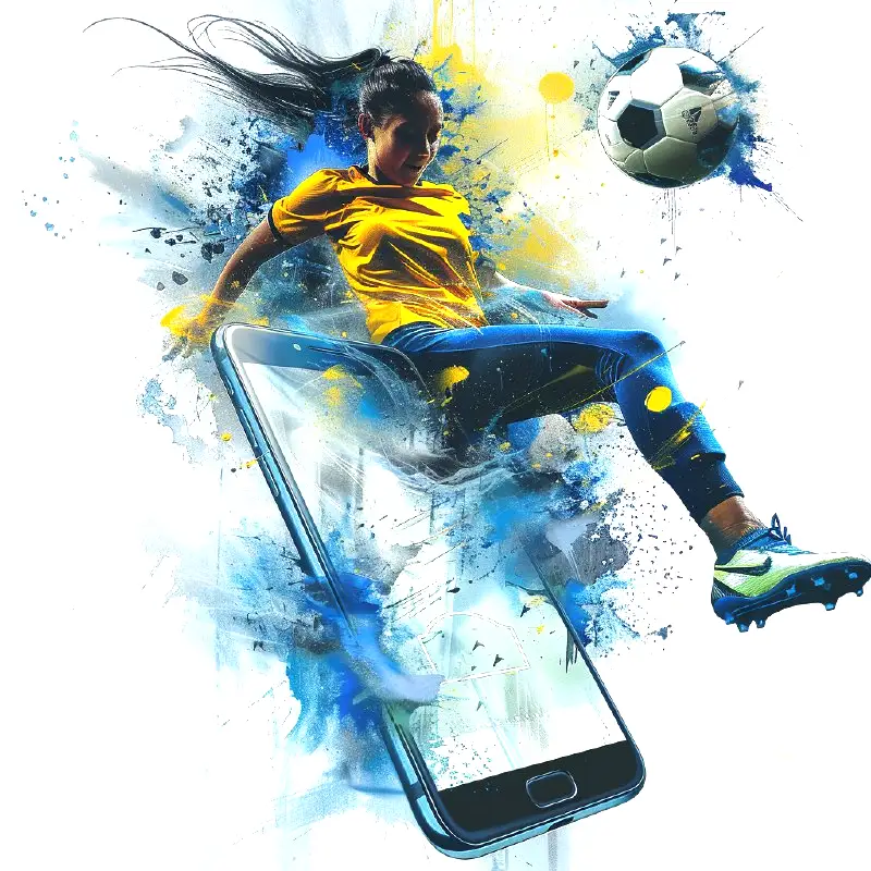 girl kicks the ball on phone